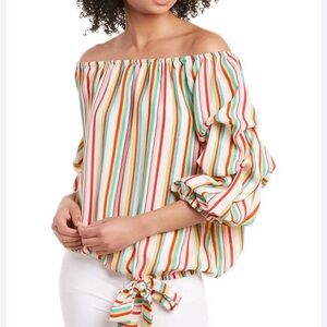 CoCo Bianco off the shoulder ruched sleeve blouse